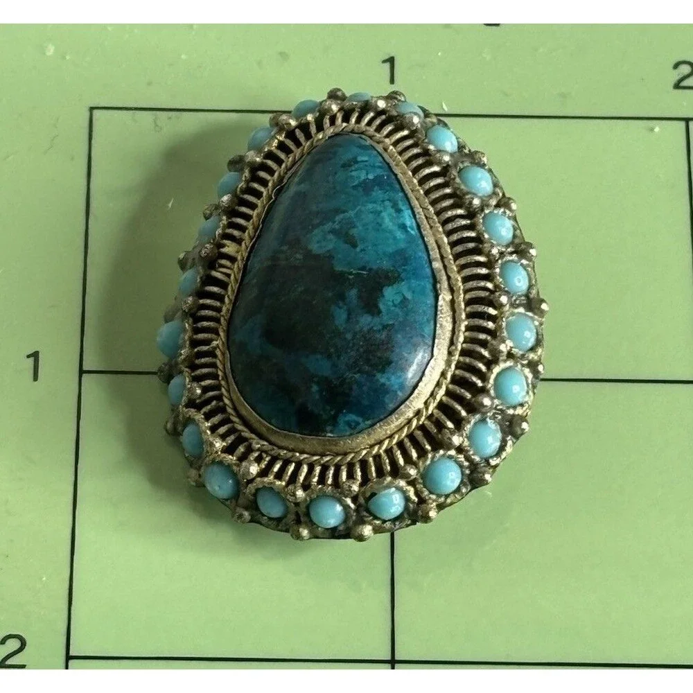 VTG Eilat Stone Turquoise Pendant Brooch Silver plated Made In Israel Jerusalem